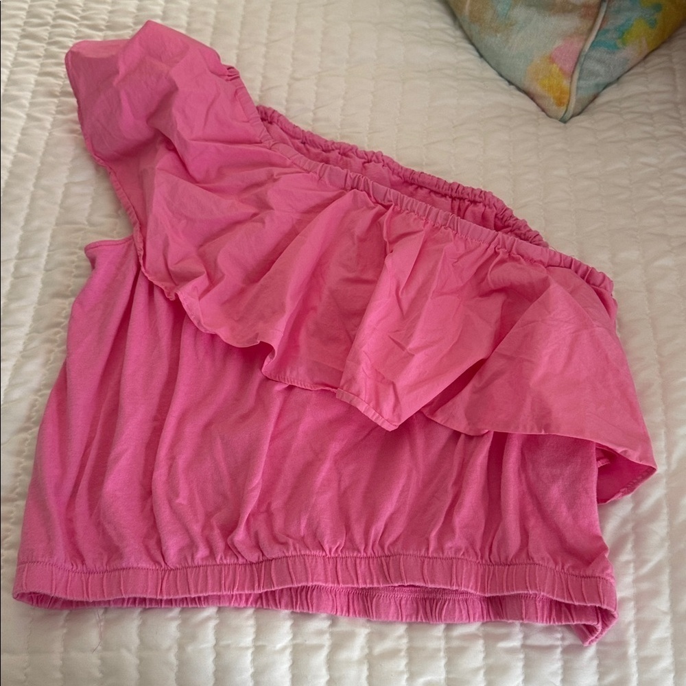 Pink One-Shoulder Ruffle Top - Picture 4 of 4